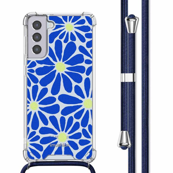 imoshion Design Hülle mit Band für das Samsung Galaxy S21 - Cobalt Blue Flowers Connect