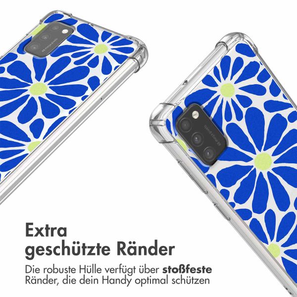 imoshion Design Hülle mit Band für das Samsung Galaxy A41 - Cobalt Blue Flowers Connect