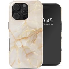 Selencia Vivid Tough Back Cover mit MagSafe für das iPhone 16 Pro - Golden Beige Marble