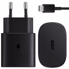 Samsung Originales USB-C auf USB-C Kabel - 1,8 Meter - 25 Watt + Original Fast Charging Adapter USB-C Ladegerät - 25 Watt - Schwarz