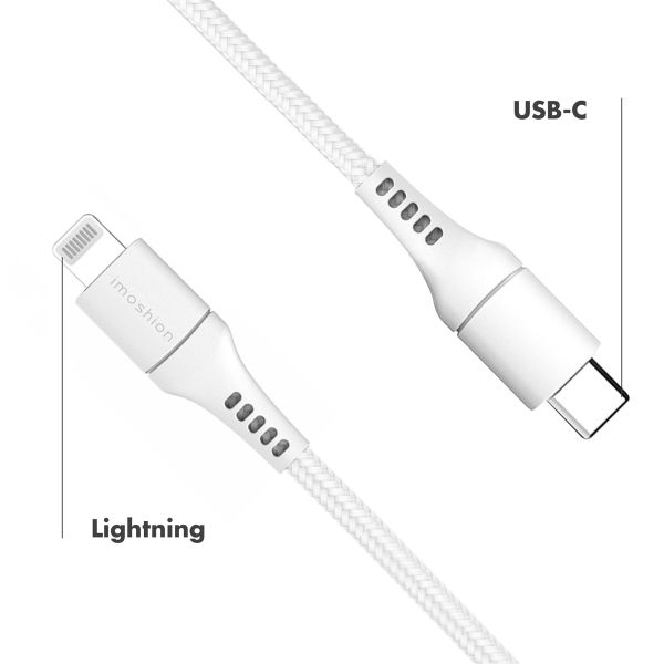 imoshion ﻿Lightning- auf USB-C-Kabel – nicht MFi-zertifiziert  – Geflochtenes Gewebe  – 2 m – Weiß