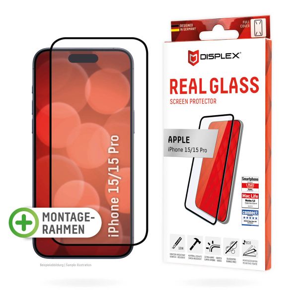 Displex Bildschirmschutzfolie Real Glass Full Cover für das iPhone 15 / 15 Pro