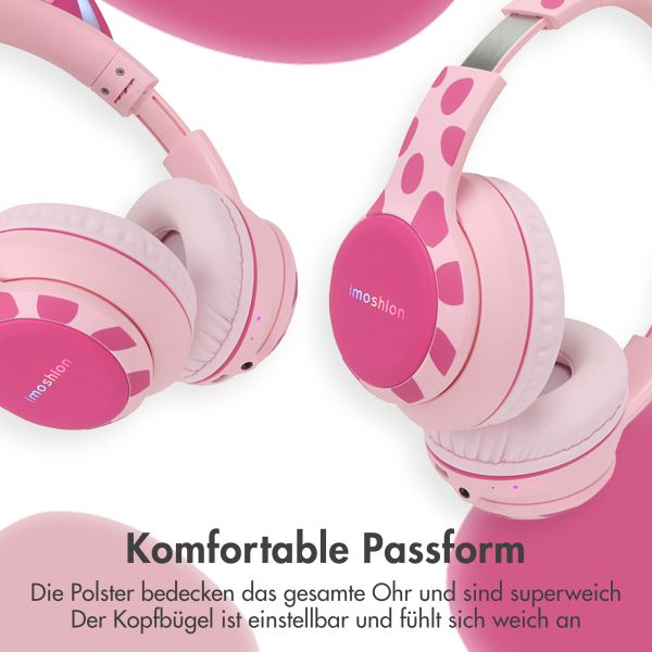 imoshion Kabellose Kinderkopfhörer Unicorn LED Light - Dezibelbegrenzer - Mit AUX-Kabel - Pink / Hot Pink