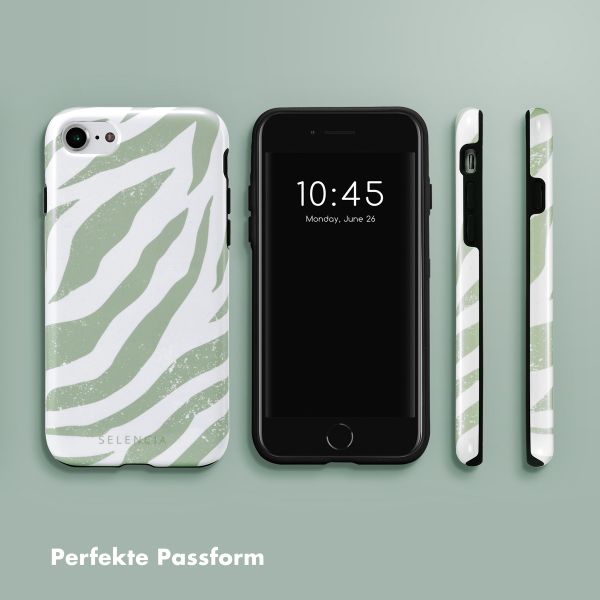 Selencia Vivid Tough Back Cover für das iPhone SE (2022 / 2020) / 8 / 7 / 6(s) - Colorful Zebra Sage Green