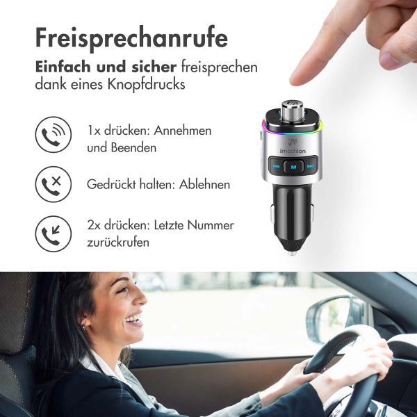 imoshion Bluetooth FM-Transmitter Auto - mit Power-Delivery-USB-C-Ladeport - Schwarz / Silber