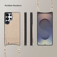 Selencia Nova Croco HandyHülle mit Kordel und Kartenhalter Samsung Galaxy S25 Ultra - Beige