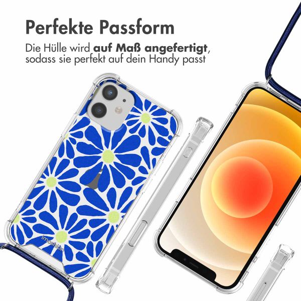 imoshion Design Hülle mit Band für das iPhone 12 Mini - Cobalt Blue Flowers Connect