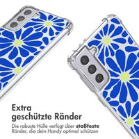 imoshion Design Hülle mit Band für das Samsung Galaxy S21 Plus - Cobalt Blue Flowers Connect