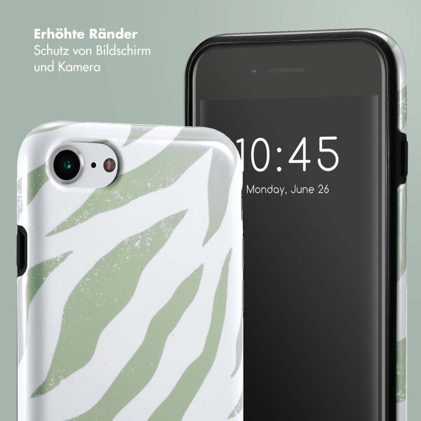 Selencia Vivid Tough Back Cover für das iPhone SE (2022 / 2020) / 8 / 7 / 6(s) - Colorful Zebra Sage Green