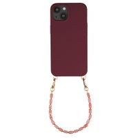 Selencia Rivièra MagSafe Backcover mit abnehmbaren Haken für das Apple iPhone 14 / 13 - Bold Burgundy + Sorbet Pop Handykette - Pink