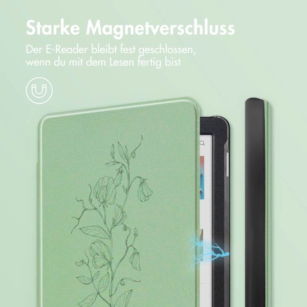 imoshion Design Slim Hard Case Sleepcover für das Kobo Clara Colour / Kobo Clara BW - Floral Green