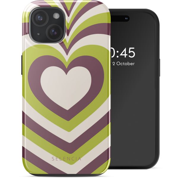 Selencia Vivid Tough Back Cover MagSafe für das iPhone 15 - Double Hearts Plum Fern