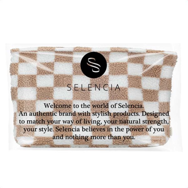 Selencia Zaya Tote Bag - Teddy Laptoptasche 16 Zoll - Checkered Beige