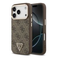 Guess Classic Triangle Logo Leather Back Cover mit MagSafe Apple iPhone 17 Pro - Braun