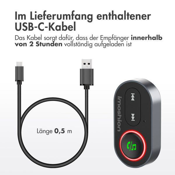 imoshion Bluetooth Adapter Auto - Bluetooth 5.1-Empfänger - 3,5 mm Jack / AUX - Schwarz