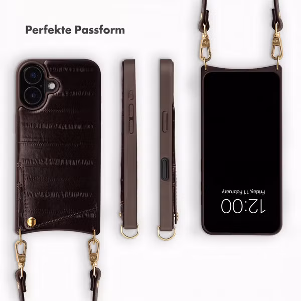 Selencia Nova Echtleder Backcover mit Kartenhalter Apple iPhone 16 - Dark Chocolate