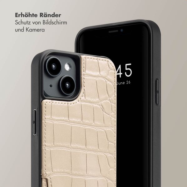 Selencia Nova Croco Back Cover mit Band und Kartenfach für das iPhone 14 - Beige