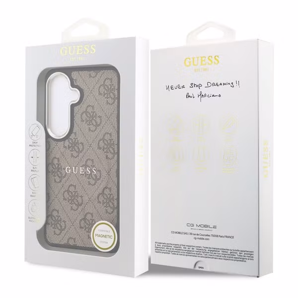 Guess 4G Leather Back Cover mit MagSafe Samsung Galaxy S26 - Gold Edge - Brown