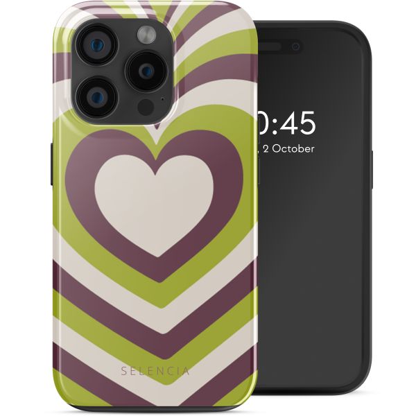 Selencia Vivid Tough Back Cover MagSafe für das iPhone 15 Pro - Double Hearts Plum Fern