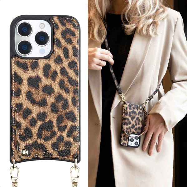 Selencia Nova Back Cover mit Kordel und Kartenhalter für das iPhone 16 Pro - Leopard