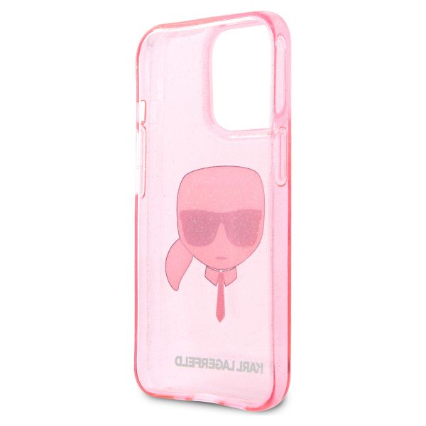 Karl Lagerfeld Karl's Head Silikonhülle Glitter für das iPhone 13 Pro - Transparent Rosa