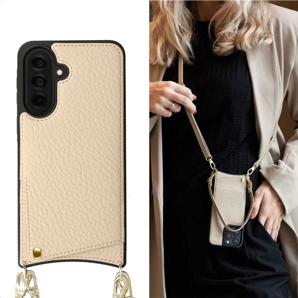 Selencia Nova HandyHülle mit Kordel und Kartenhalter Samsung Galaxy A37 (5G) - Beige