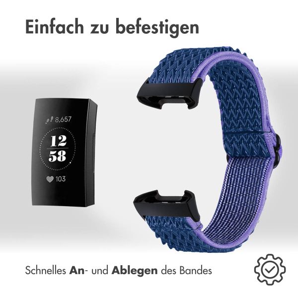 imoshion Elastisches Nylonarmband für das  Fitbit Charge 3 / 4 - Dunkelblau