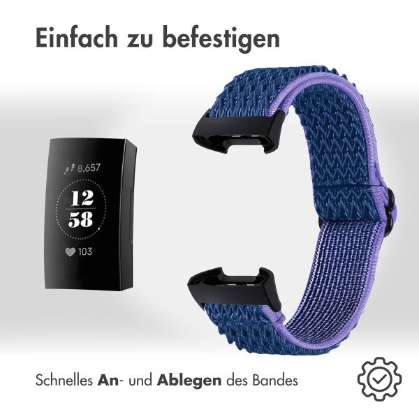 imoshion Elastische Nylonarmband für das Fitbit Charge 3 / 4 - Dunkelblau