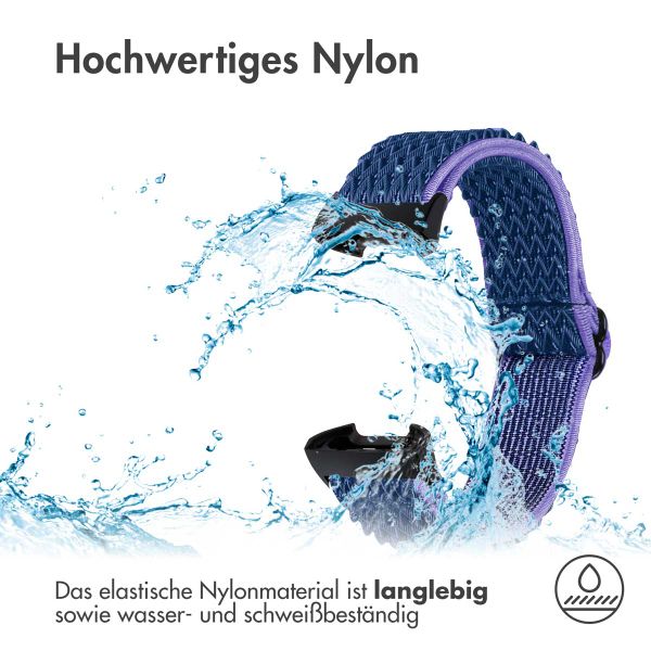 imoshion Elastisches Nylonarmband für das  Fitbit Charge 3 / 4 - Dunkelblau