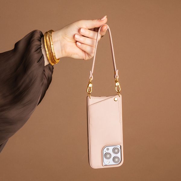 Selencia Nova HandyHülle mit Kordel und Kartenhalter Apple iPhone 16 - Dusty Rose
