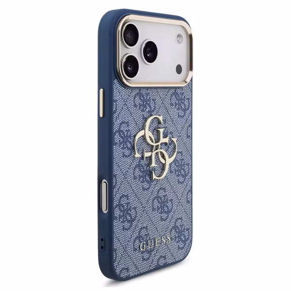 Guess 4G Metal Logo Back Cover Apple iPhone 17 Pro - Gold Edge - Blue