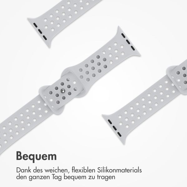 imoshion Sportarmband⁺ für die Apple Watch Series 1 bis 9 / SE (38/40/41 mm) | Series 10 (42 mm) - Größe M/L - Pure Platinum & White