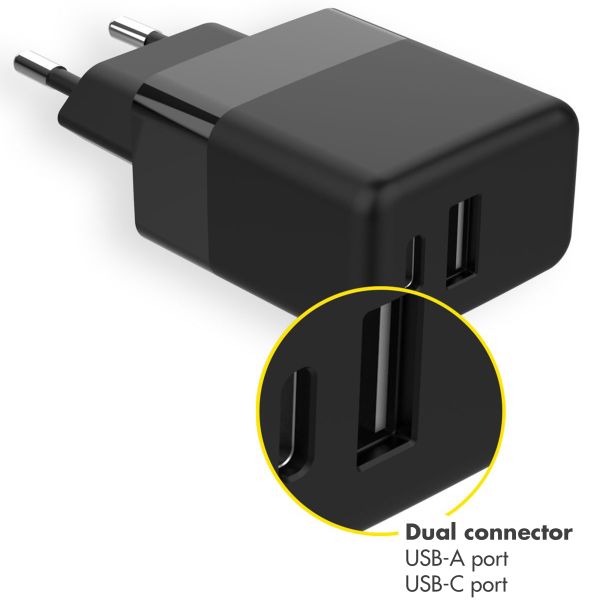 Accezz Wand-Ladegerät mit USB-C- auf USB-Kabel - Ladegerät - 20 Watt - 1 m - Schwarz