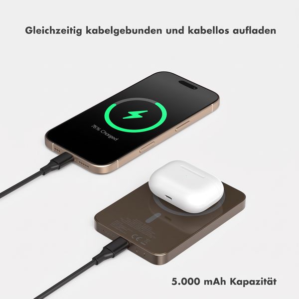 Selencia Vivid Powerbank 5.000 mAh - MagSafe und Qi - Desert Gold / Wavy Baby Burgundy