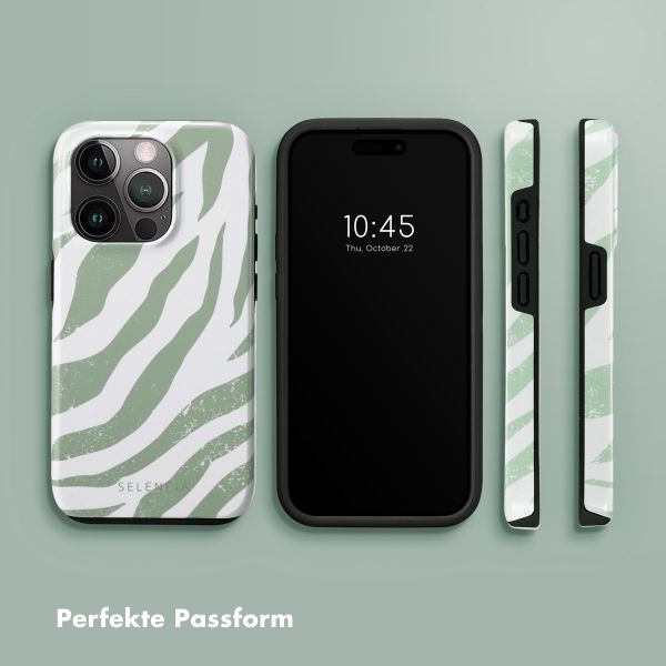 Selencia Vivid Tough Back Cover für das iPhone 15 Pro - Colorful Zebra Sage Green