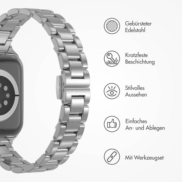 Selencia Slim Stahlgliederarmband für die Apple Watch Series 1 bis 9 / SE (38/40/41 mm) | Series 10 (42 mm) - Silber