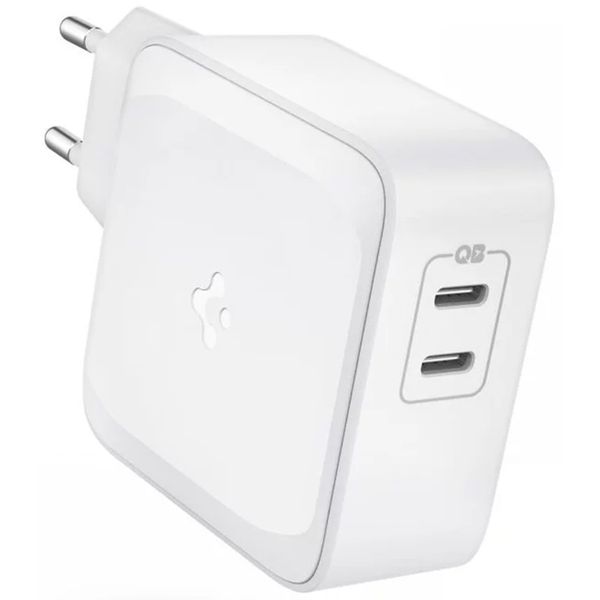 Spigen Dual USB-C Charger - Ladegerät mit 2 USB-C-Anschlüssen - Mit GaN-Technologie - 65 W - Weiß