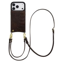 Selencia Nova Croco HandyHülle mit Kordel und Kartenhalter Apple iPhone 17 Pro - Choco Brown