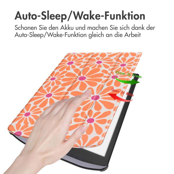 imoshion Design Trifold Hard Case Sleepcover für das Pocketbook InkPad X Pro - Orange Flowers Connect