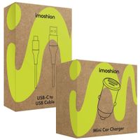 imoshion ﻿Mini-Autoladegerät Schnellladebündel - 2 Anschlüsse - USB-A-Schnellaufladung - USB-C-Stromversorgung - 60 Watt - Schwarz + Geflochtenes USB-A zu USB-C Kabel - 0,5 Meter - Schwarz