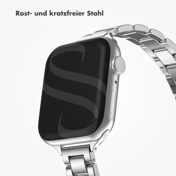 Selencia Slim Stahlgliederarmband für die Apple Watch Series 1 bis 9 / SE (38/40/41 mm) | Series 10 (42 mm) - Silber