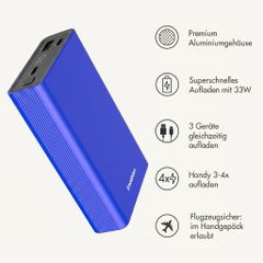 imoshion Ultra Series Aluminium Powerbank 20.000 mAh - Schnellladen bis 33W - Cobalt Blue