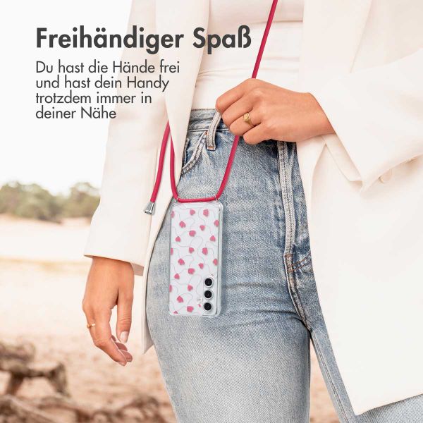 imoshion Design Hülle mit Band Samsung Galaxy S24 FE - Dusty Rose Connected Hearts