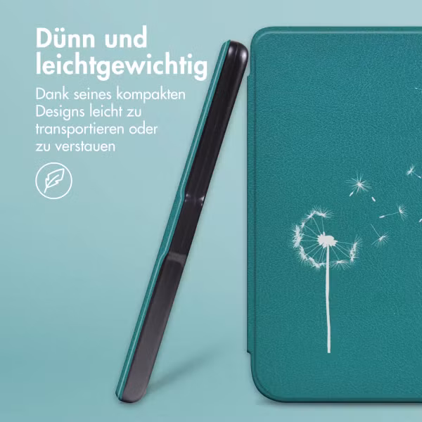 imoshion Design Slim Hard Case Sleepcover mit Stand für das Kobo Libra Colour / Tolino Vision Color - Green Dandelion