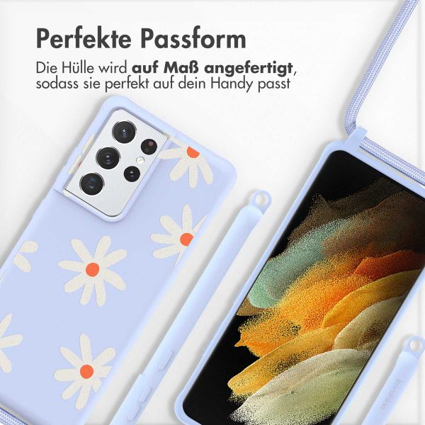 imoshion SilikonHülle design mit Band Samsung Galaxy S21 Ultra - Lila Flower Distance