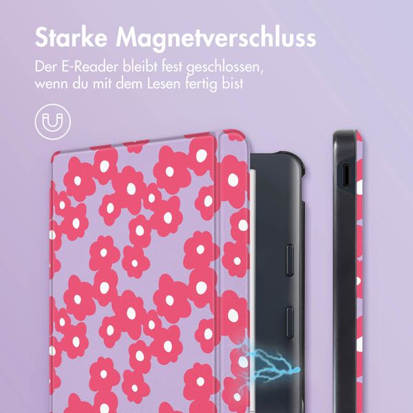 imoshion Design Slim Hard Case Sleepcover mit Stand Kobo Libra Colour - Dusty Rose Blossom