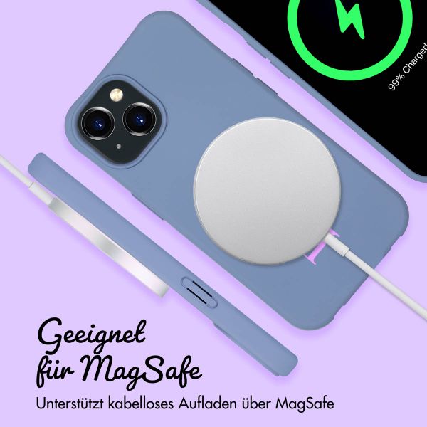 Personalisierte Color Backcover MagSafe mit abtrennbarem Band und Namen für iPhone 15 - Ash Blue