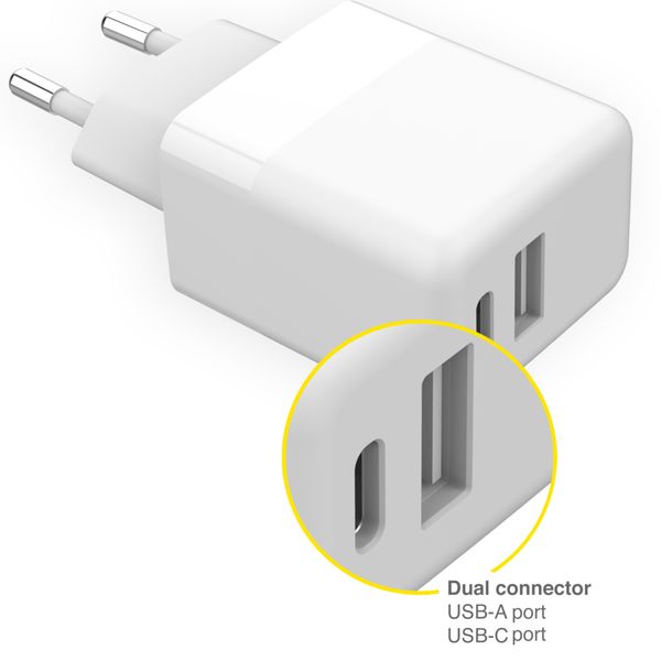 Accezz Wandladegerät für das iPhone Xs - Ladegerät - USB-C- und USB-Anschluss - Power Delivery - 20 Watt - Weiß