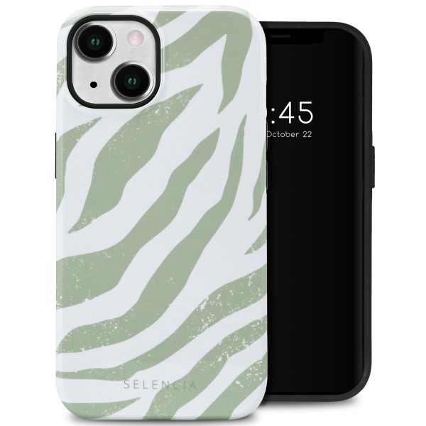 Selencia Vivid Tough Back Cover für das iPhone 14 - Colorful Zebra Sage Green