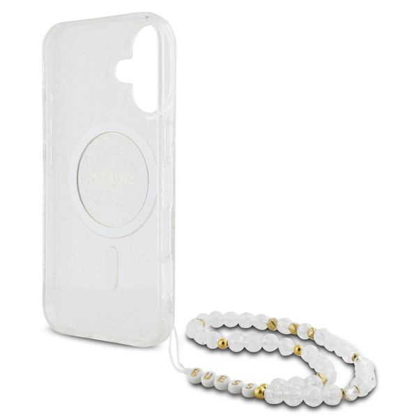 Guess MagSafe IML Glitter Case mit Beads Strap Apple iPhone 16 - Transparent